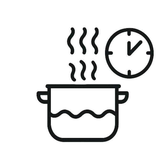 Symbolbild Icon zeigt einen kochend heissen Kochtopf und eine Uhr im Hintergrund