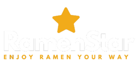 Ramenstar Logo weiss mit gelbem Stern und Transparentem Hintergrund