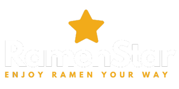Ramenstar Logo weiss mit gelbem Stern und Transparentem Hintergrund