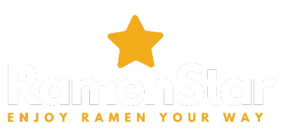 Ramenstar Logo weiss mit gelbem Stern und Transparentem Hintergrund