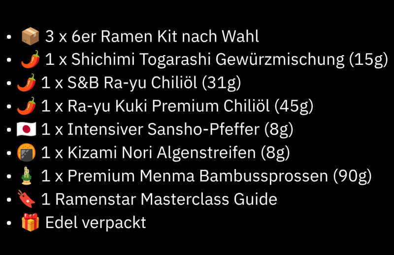 Ramen Zutaten & Vorrats-Set Complete – 18 Portionen & 6 Toppings