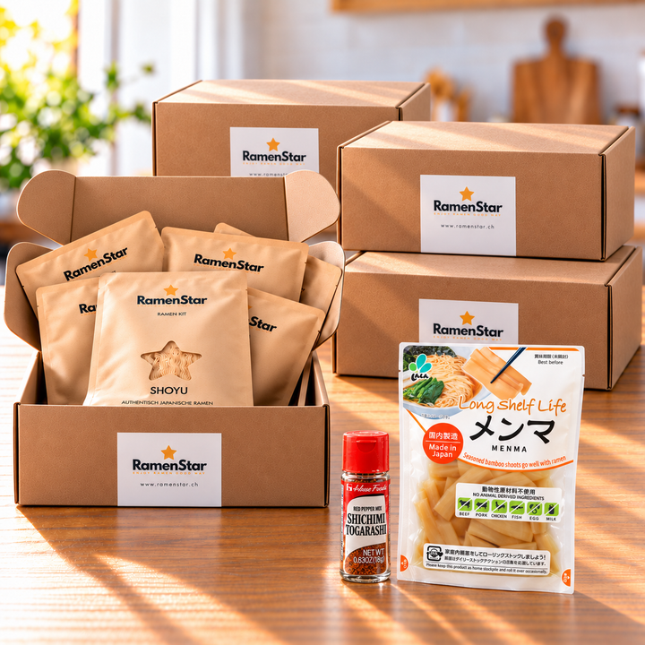 Ramen Overload Bundle mit vier RamenStar 6er Kits, Menma-Bambussprossen und Shichimi Togarashi