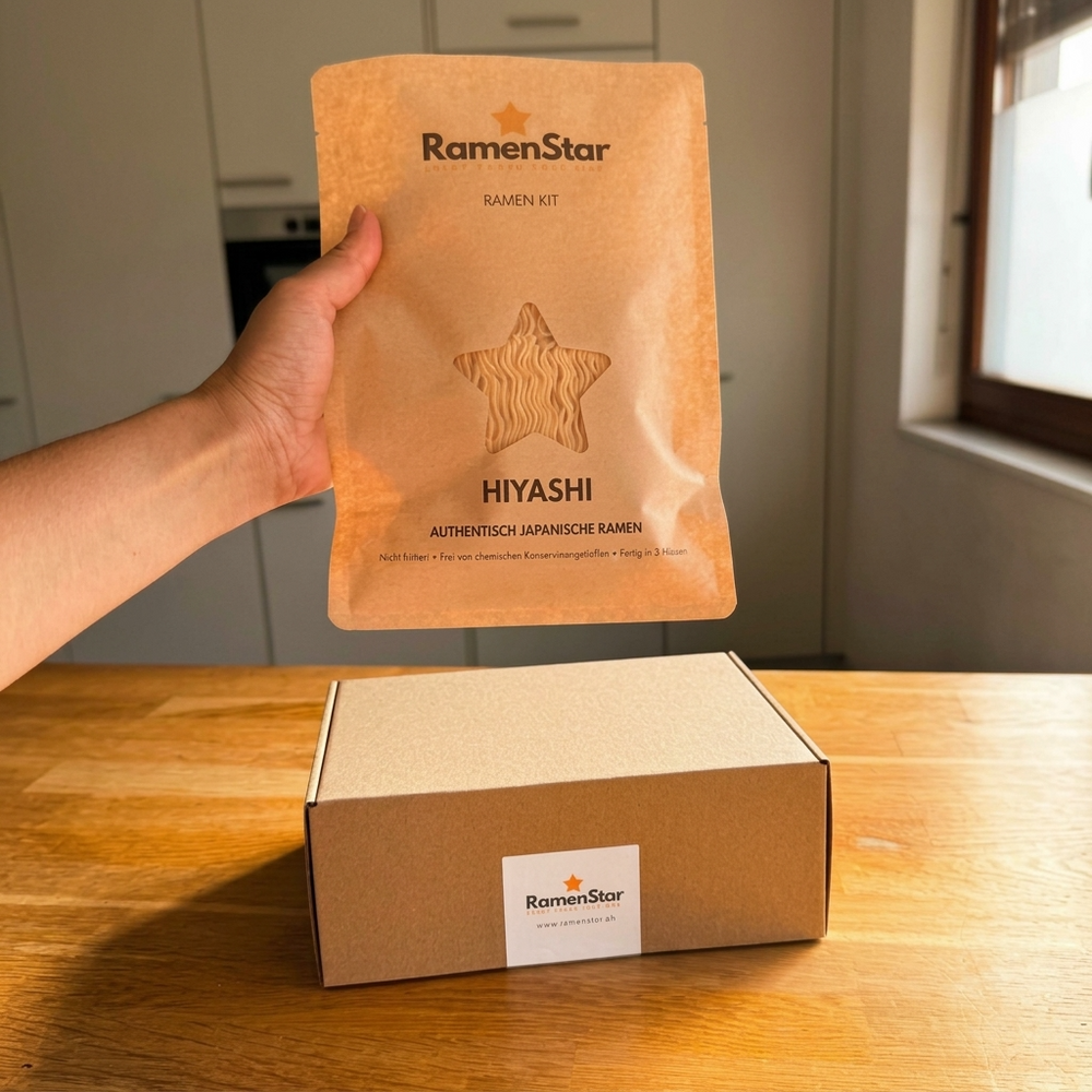 RamenStar Hiyashi Ramen Kit mit Versandbox, Ramen-Nudeln und Dressing-Beuteln für kalte Ramen.